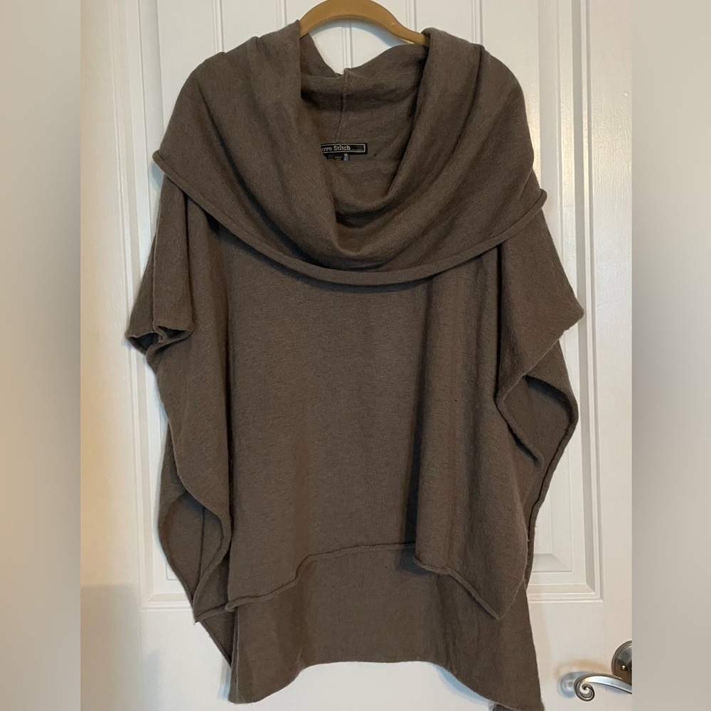 Love Stitch Cowl Neck Angora and Wool Taupe Poncho OS